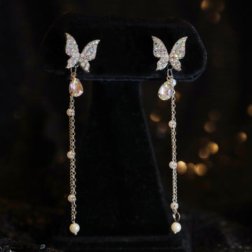 Silver plated Butterfly Shaped Rhinestone Studded Drop Earrings